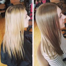 Before and After of a Woman Having Her Hair Straighten