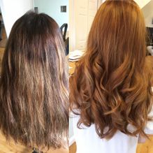 Before and After of a Woman Having Her Hair Worked On