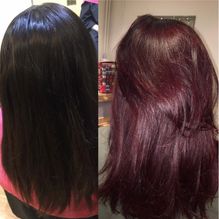 Before and After of a Woman With Dark Hair