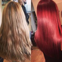 Before and After of a Woman Who Got Her Hair Coloured Red